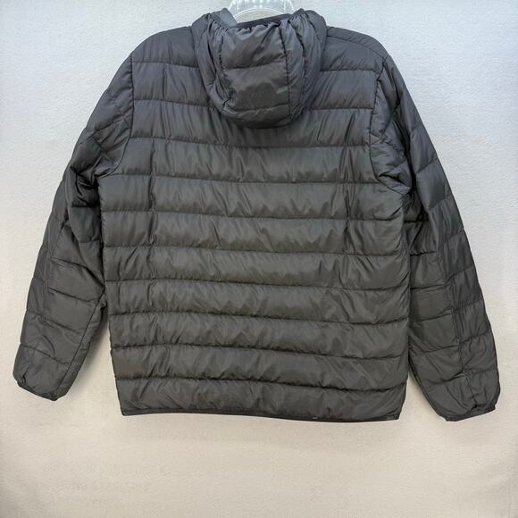 Eddie Bauer Puffer Down Coat Men's L Black Jacket Hooded Outdoor Gear Hiking - Picture 2 of 12